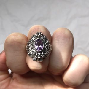 Faceted amethyst 925 sterling silver poison ring